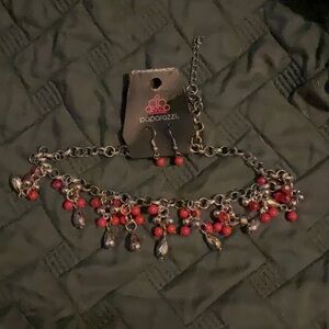 Red/silver paparazzi necklace and earrings set